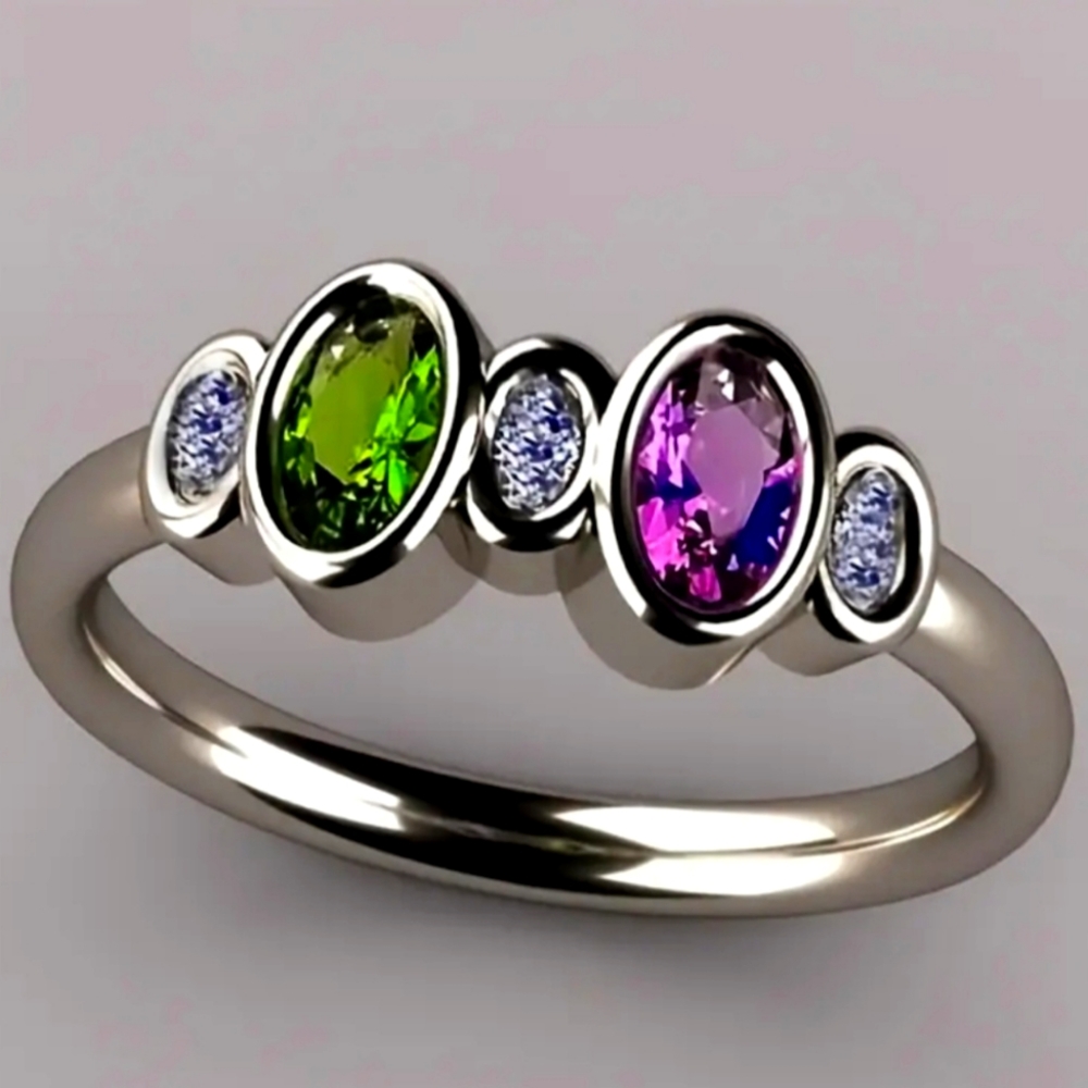 Platinum plated gorgeous ring with oval stones sizes avail 7,8,10